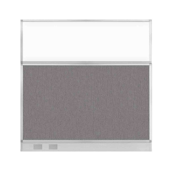 Hush Panel Configurable Cubicle Partition 6' x 6' Slate Fabric Clear Window w/ Cable Channel